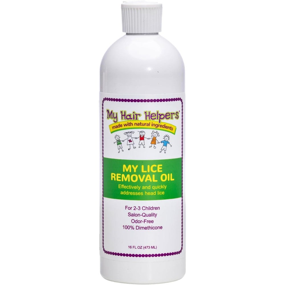 My Hair Helpers Dimethicone Oil bottle front view for lice removal