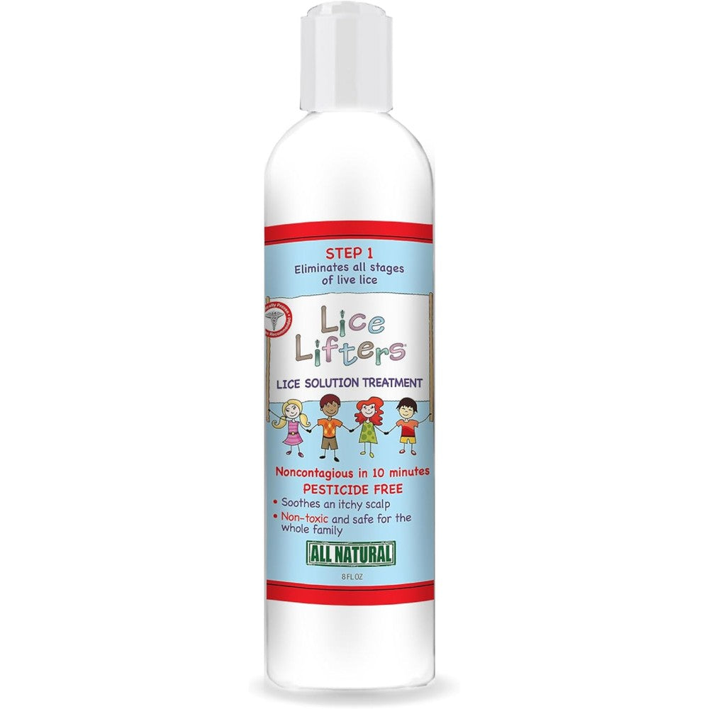 Lice Lifters Solution for Lice Care 8 Ounce front bottle view for non-toxic treatment.