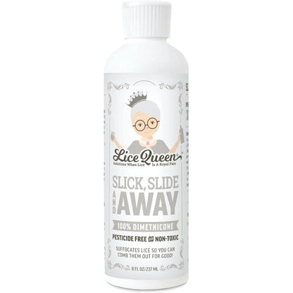 Lice Queen Slick Slide and Away 100% Dimethicone gel bottle front view for lice treatment