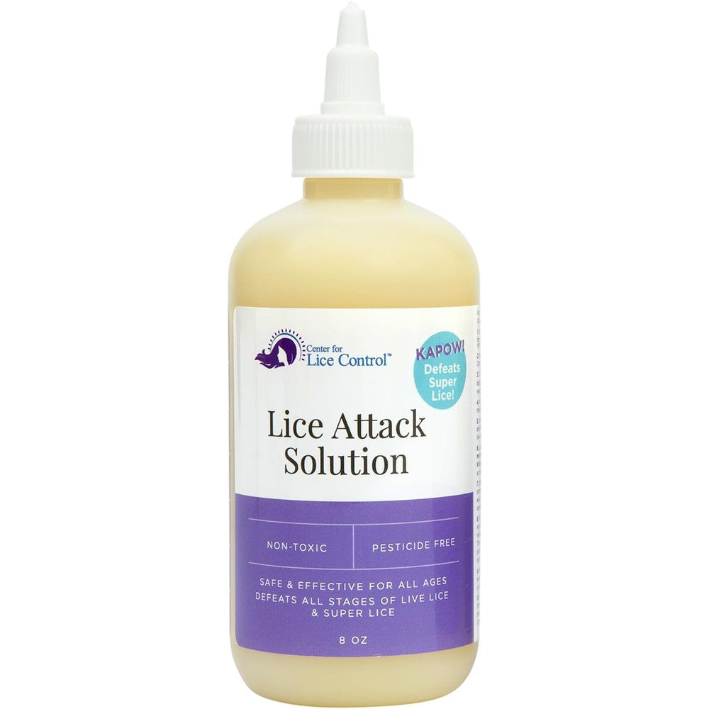 Kapow Head Lice Attack Solution 8 ounce bottle front view for lice removal