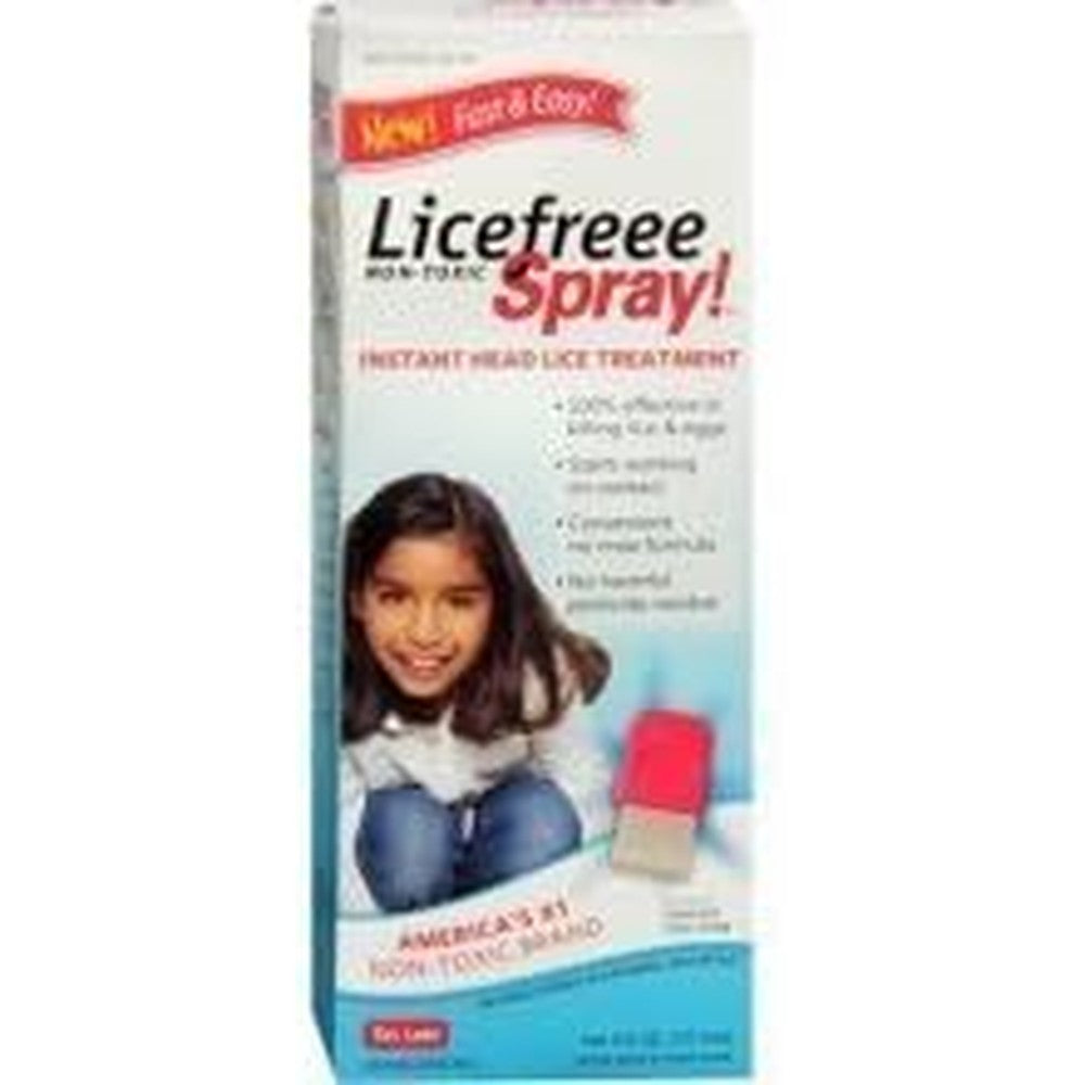 Licefreee Lice Killing Hair Spray 6 Ounce bottle with metal nit comb front view.