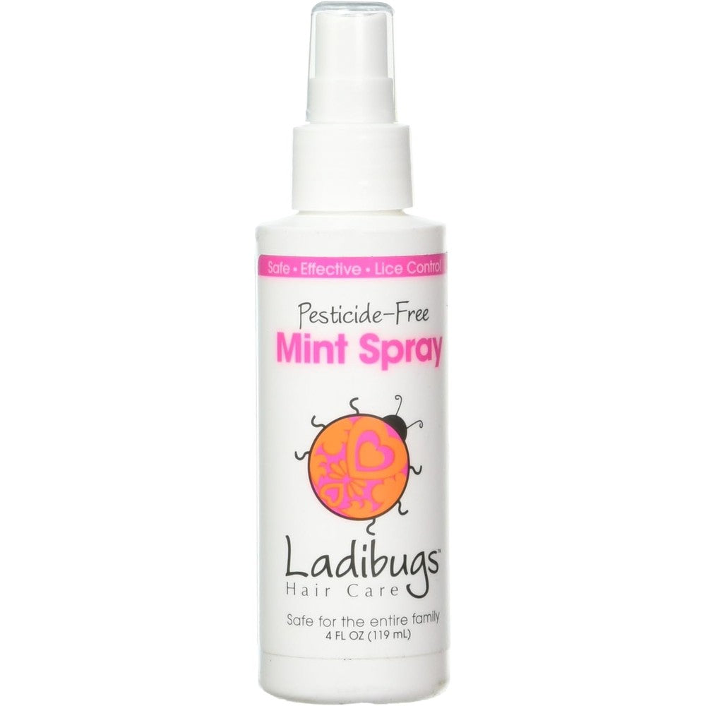 Ladibugs Lice Prevention Leave In Mint Spray 4 Ounce bottle front view for daily hair protection.