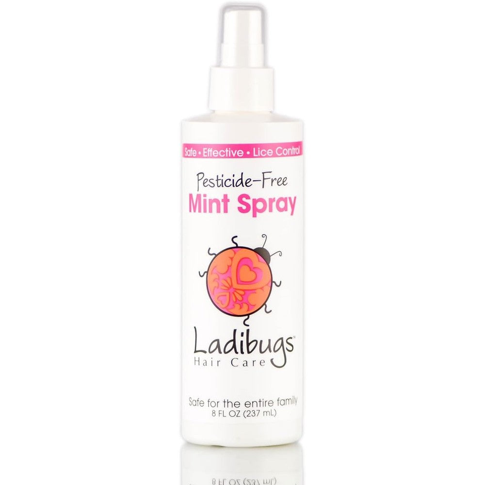 Ladibugs Lice Prevention Mint Spray 8 Ounce front view bottle for natural lice repellent