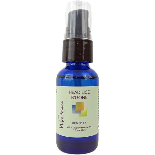 Wyndmere Naturals Head Lice B'Gone 1 ounce bottle front view authentic aromatherapy scalp treatment