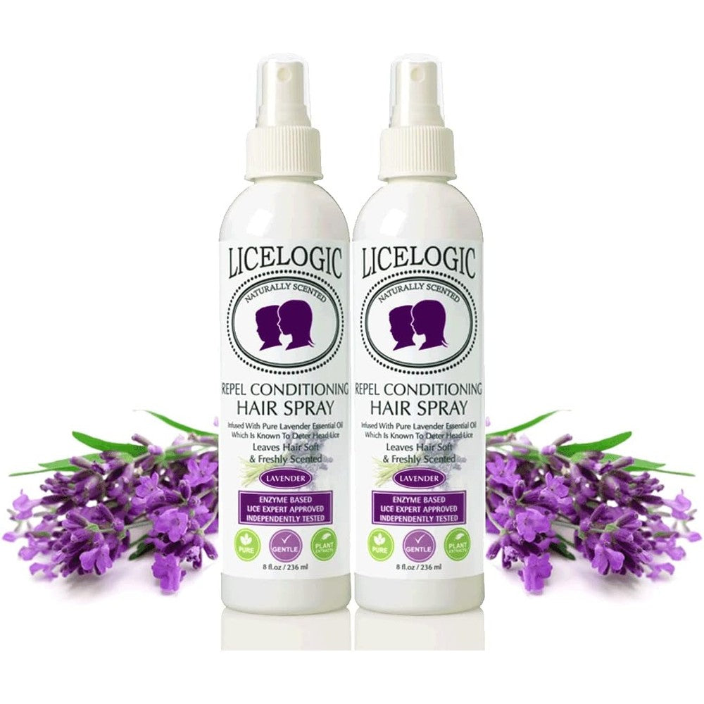 LiceLogic Repel Lice Prevention Hair Spray 2-pack lavender front view for natural head lice protection