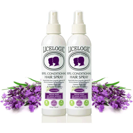 LiceLogic Repel Lice Prevention Hair Spray 2-pack lavender front view for natural head lice protection