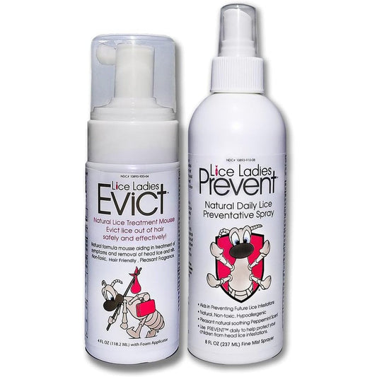 Lice Ladies Evict and Prevent 2-Pack kit front view for natural lice removal.