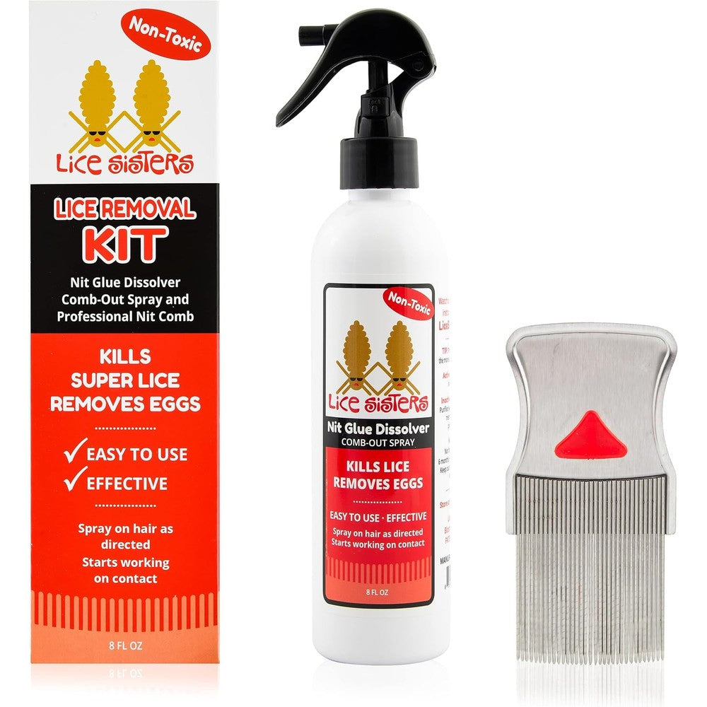 Lice Sisters Head Lice Treatment Kit front view showing spray bottle and comb