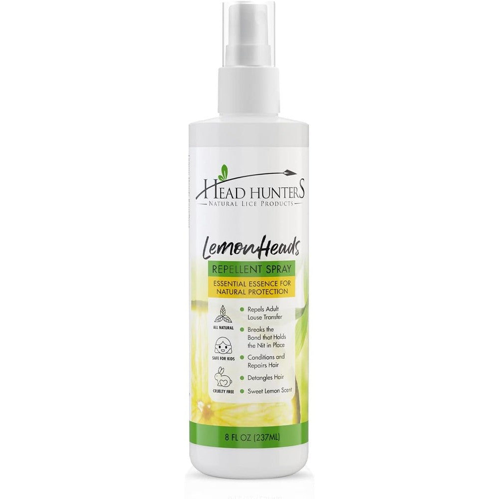 Head Hunters Natural Lice Products Lemon Heads Lice Repellent Spray 8 Fluid Ounce front view bottle for natural lice prevention.