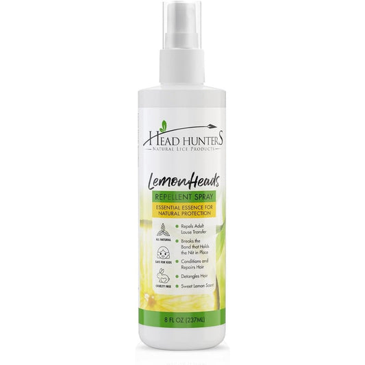 Head Hunters Natural Lice Products Lemon Heads Lice Repellent Spray 8 Fluid Ounce front view bottle for natural lice prevention.