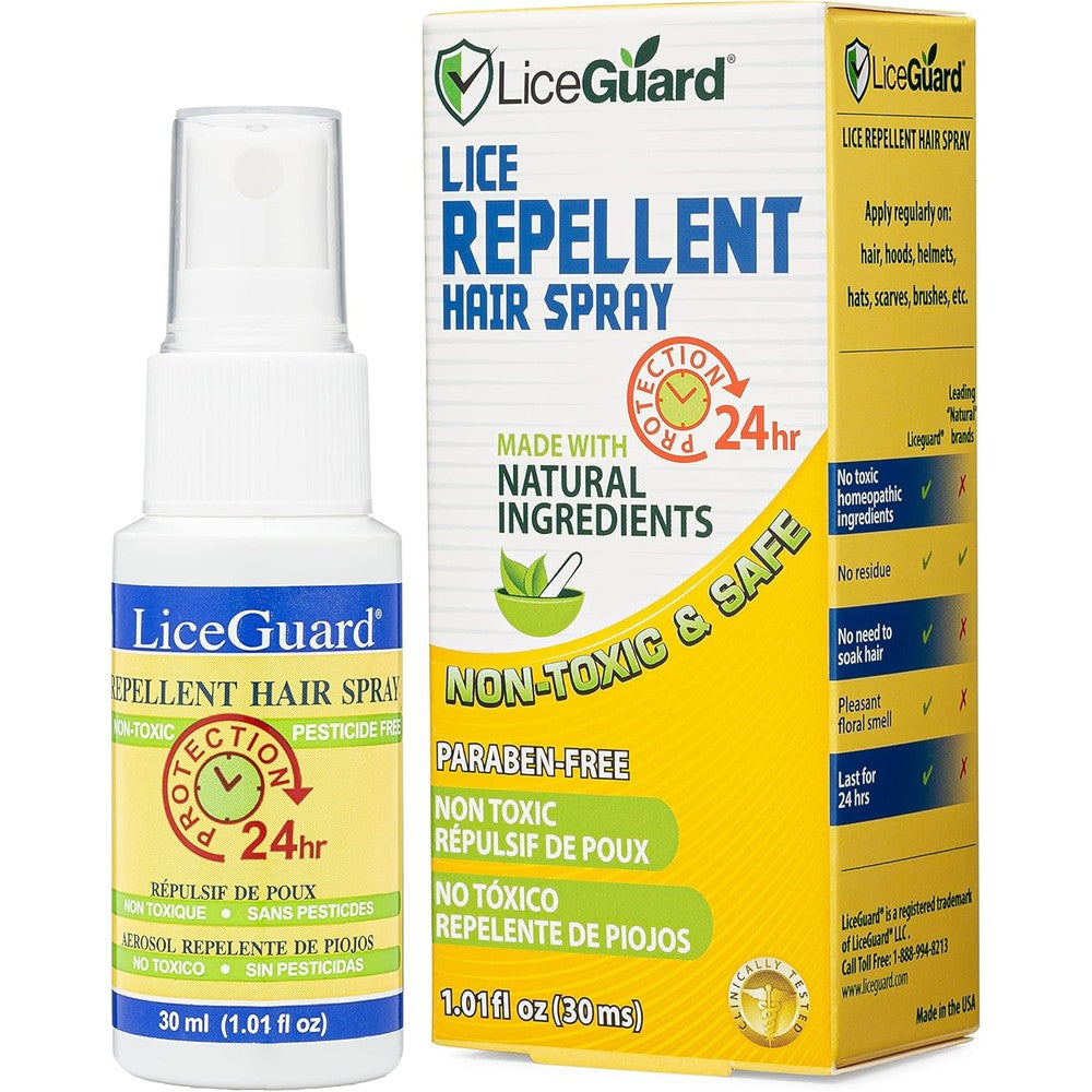 LiceGuard Lice Repellent Spray 1 fluid ounce bottle front view for lice prevention
