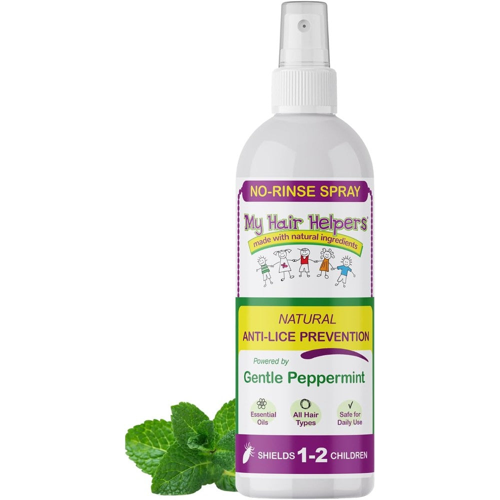 My Hair Helpers Mint Lice Prevention Spray 8 fluid ounce front view for head lice defense.