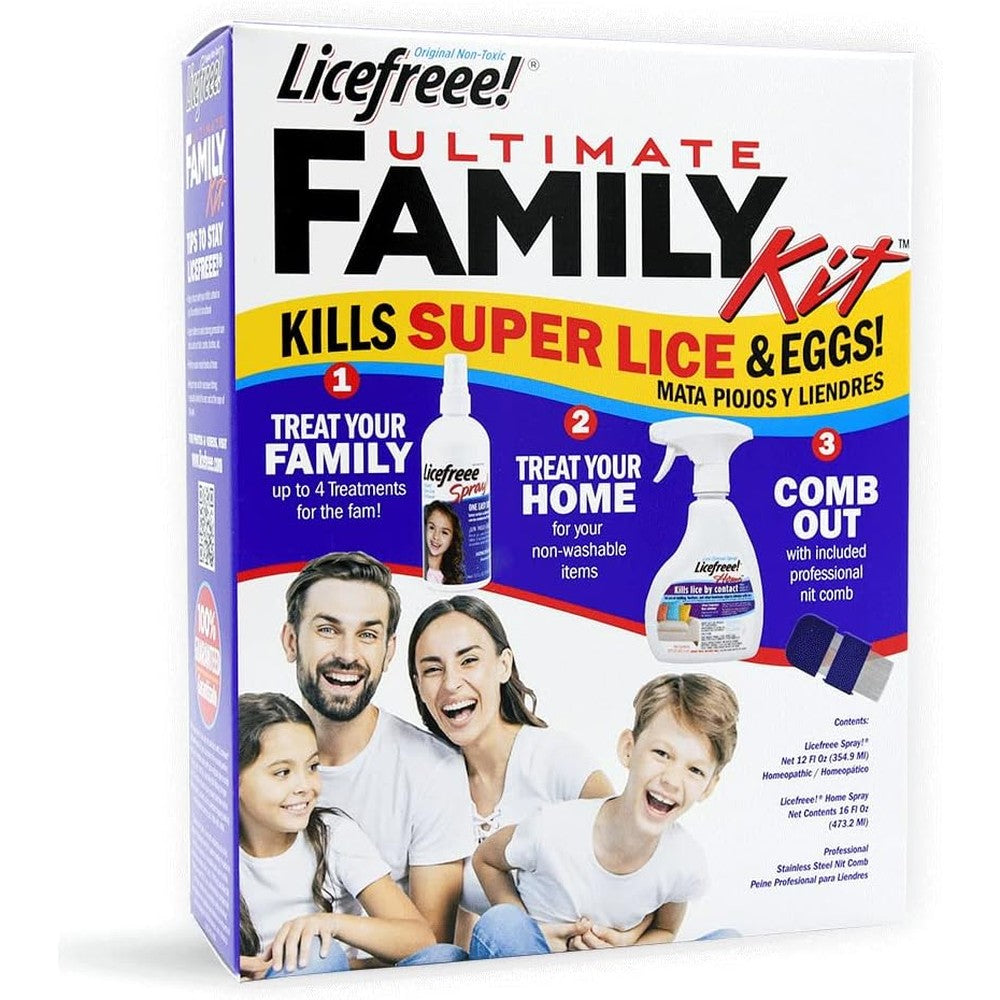 Licefreee Ultimate Family Lice Kit front view packaging showing all three components.