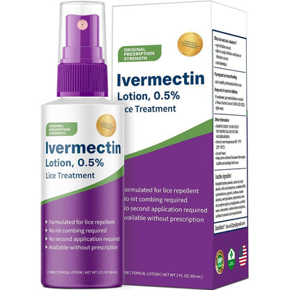 QIFEISHANKA Ivermectin Lotion 0.5 percent head lice treatment purple and white pump tube front view