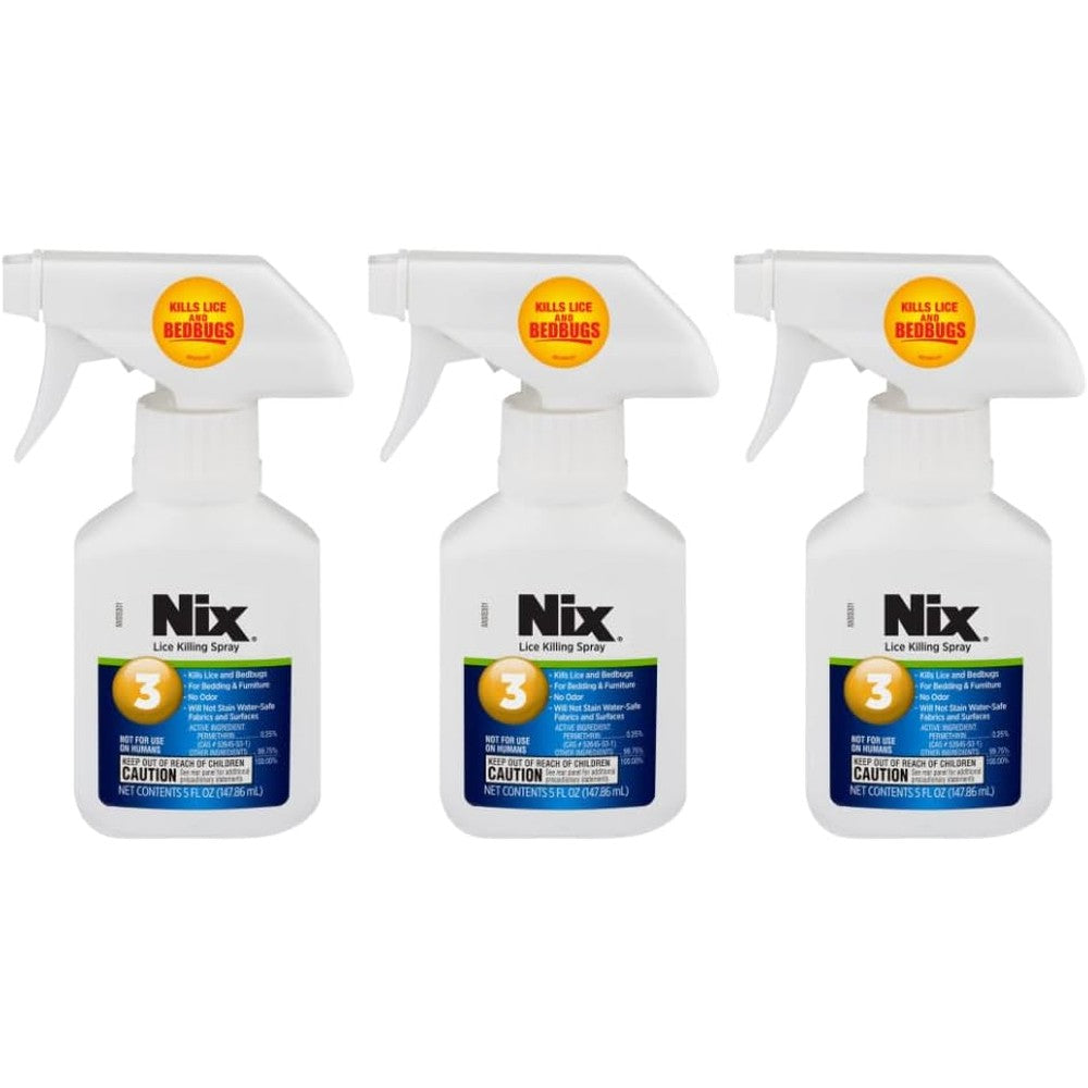 Nix Lice and Bed Bug Killing Spray 3 Pack front view for home pest control.