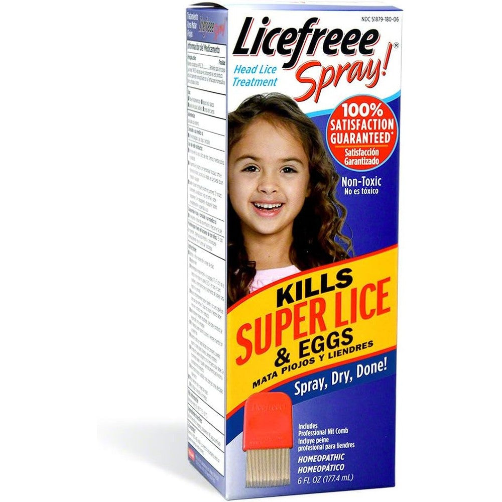 Licefreee Spray 6 Ounce bottle front view for lice treatment
