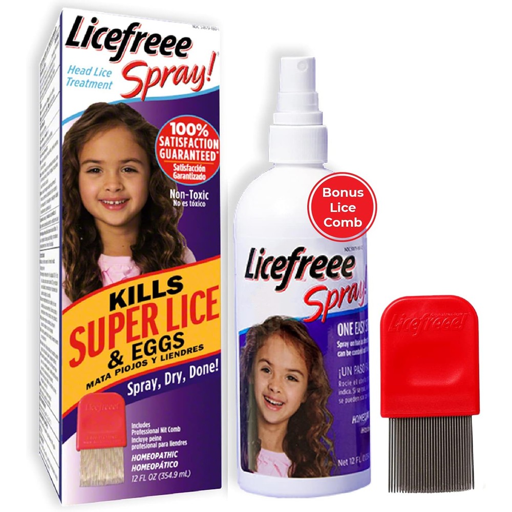 Licefreee Spray Family Size bottle front view for non-toxic lice removal.