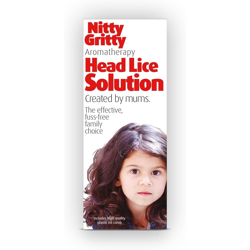 Nitty Gritty Aromatherapy Head Lice Kit 150ml bottle and comb front view for natural nit removal