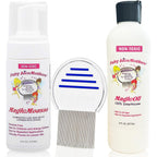 Fairy LiceMothers Ultimate Lice Kit front view showing mousse oil and metal comb for effective lice removal.