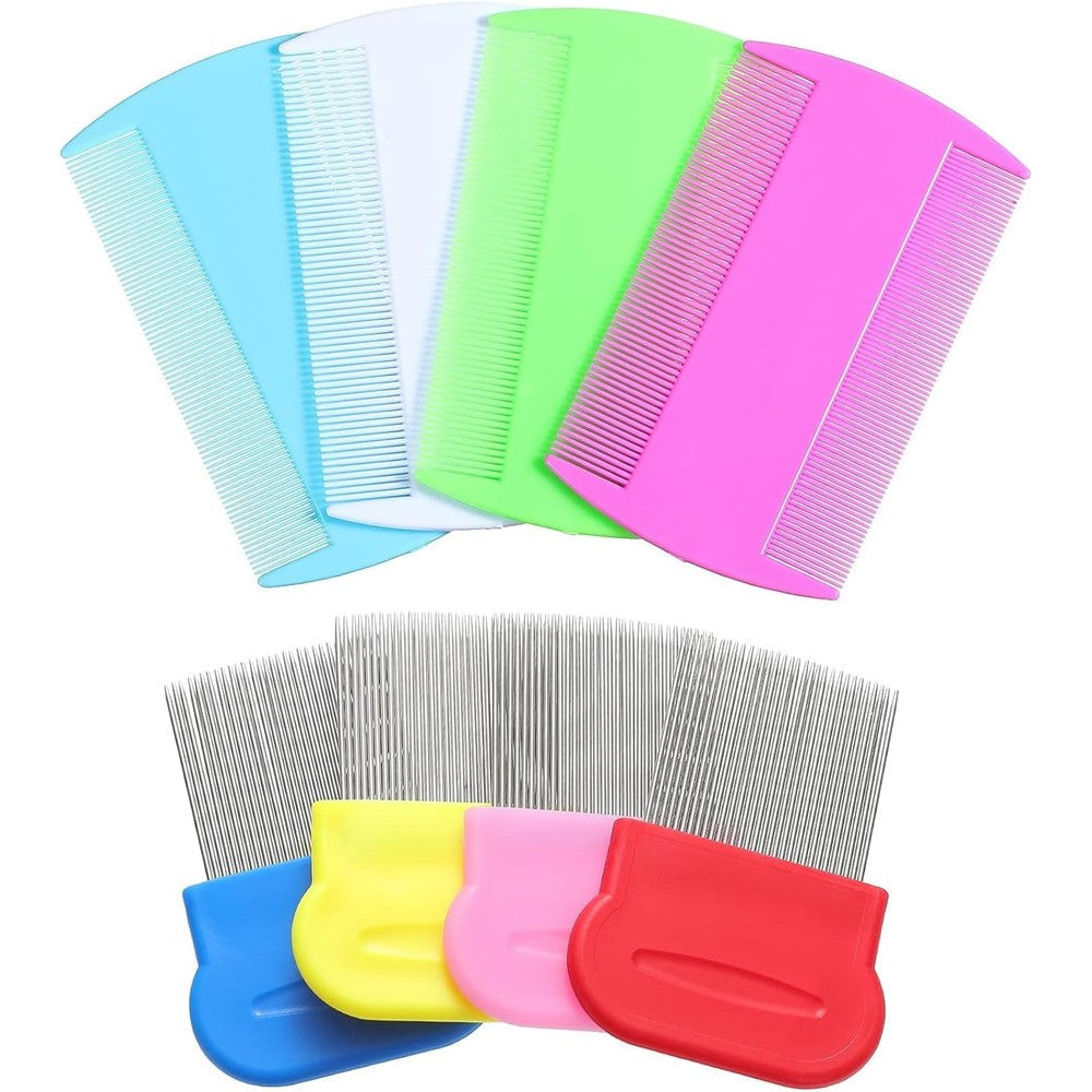 Maitys 8 Piece Flea and Lice Comb Set front view in assorted colors.