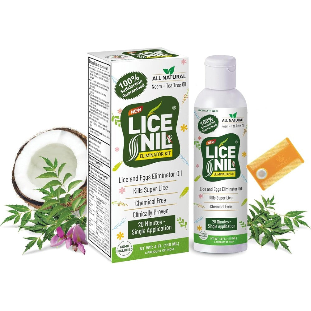 Lice-Nil Natural Head Lice Treatment Oil Kit front view for herbal lice removal.
