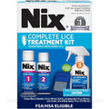 Nix Complete Lice Treatment Kit front packaging showing all components for hair and home.