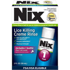 Nix Lice Treatment Killing Creme Rinse 2 Fluid Ounce bottle front view for head lice removal.