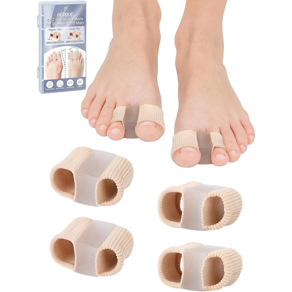 PGRODE Bunion Toe Separators front view showcasing the beige double loop fabric design and central silicone cushion.