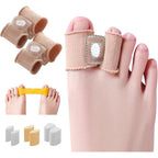 Pitoyteck Adjustable Big Toe Separators front view showcasing the beige fabric wraps and gel cushions.