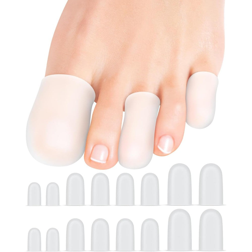 Uwbettry Silicone Toe Protectors 16-pack front view showing clear gel material.