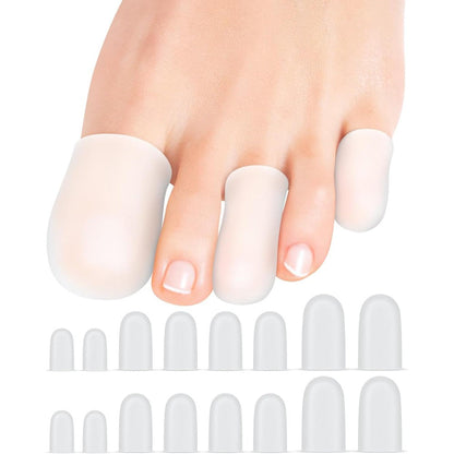 Uwbettry Silicone Toe Protectors 16-pack front view showing clear gel material.