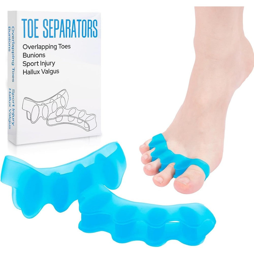 KTSAY Silicone Toe Spacers front view showing blue gel alignment rings.