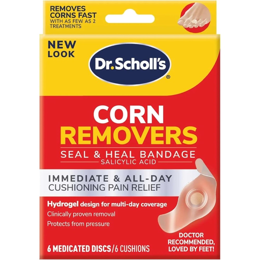 Dr. Scholl's OneStep Corn Removers 6 count packaging front view showing maximum strength label.