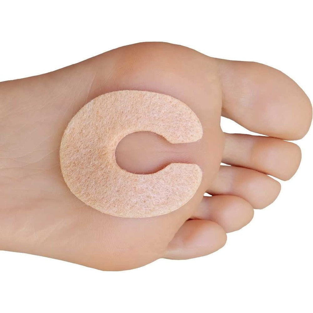 Chiroplax C-Shaped Felt Callus Cushion Pads front view for foot pain relief