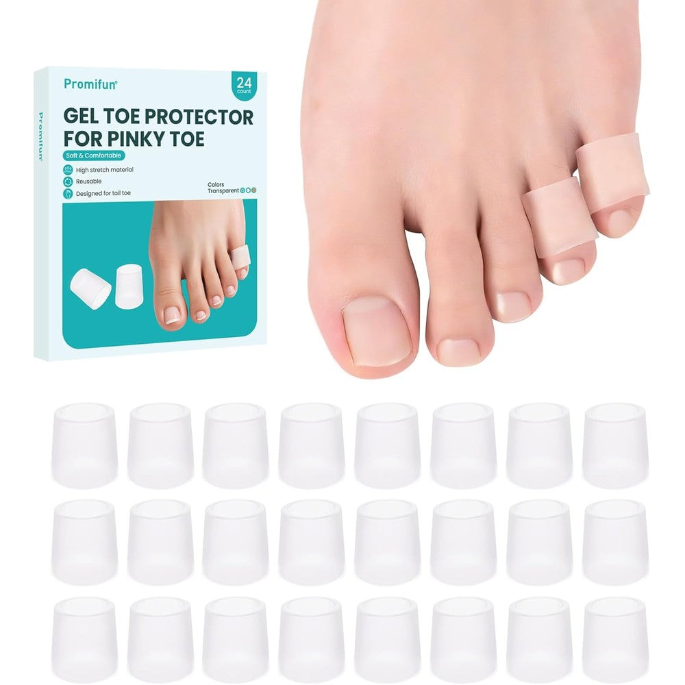 Promifun pinky toe protector front packaging view showcasing clear silicone sleeves