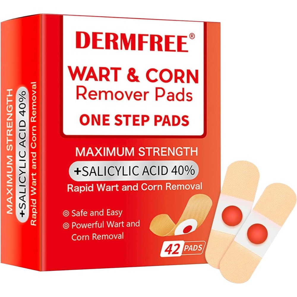 Dermfree SOVS wart and corn remover pads front view packaging showing forty-two medicated bandages.