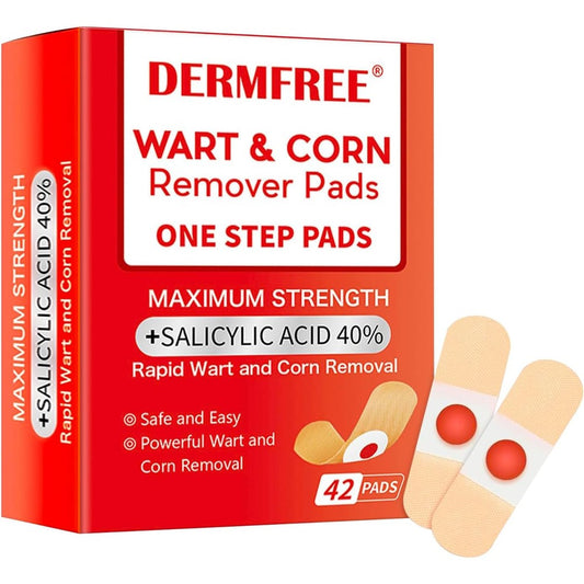 Dermfree SOVS wart and corn remover pads front view packaging showing forty-two medicated bandages.