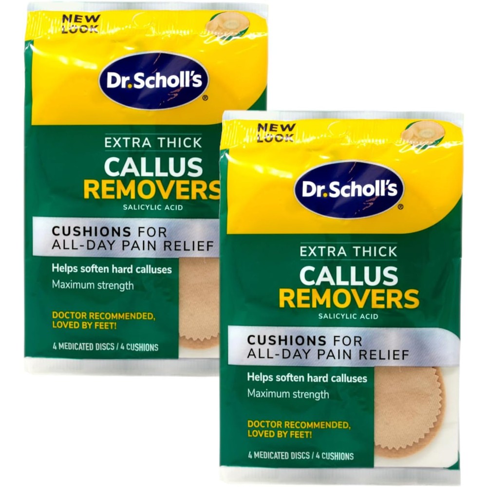 Dr. Scholl's Extra Thick Callus Removers front packaging showing medicated discs.