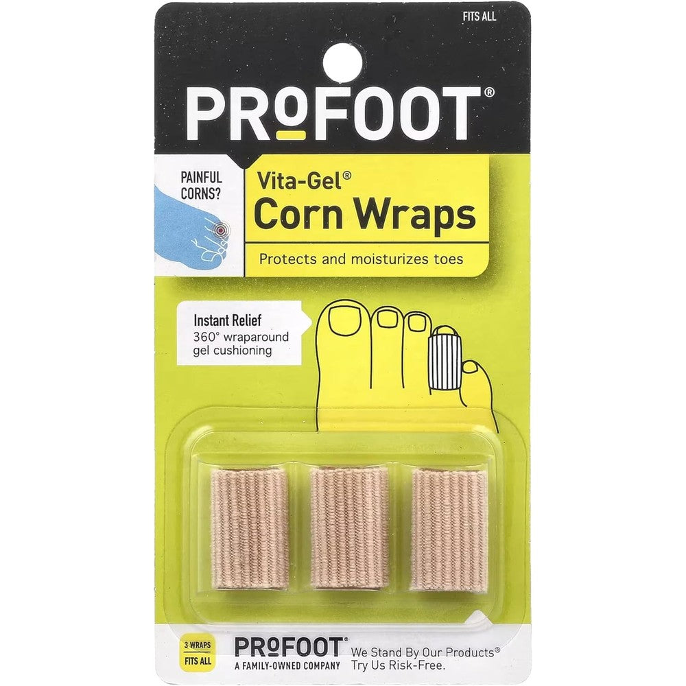 Profoot Vita-Gel Corn Wraps 3 count pack front view for toe protection.