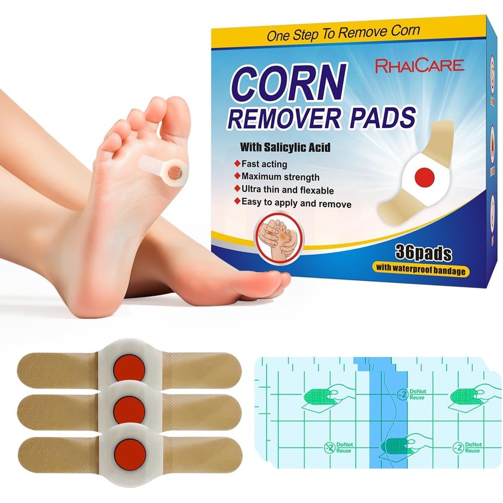 RHAICARE salicylic acid corn remover pads box front view showcasing forty percent medicated formula