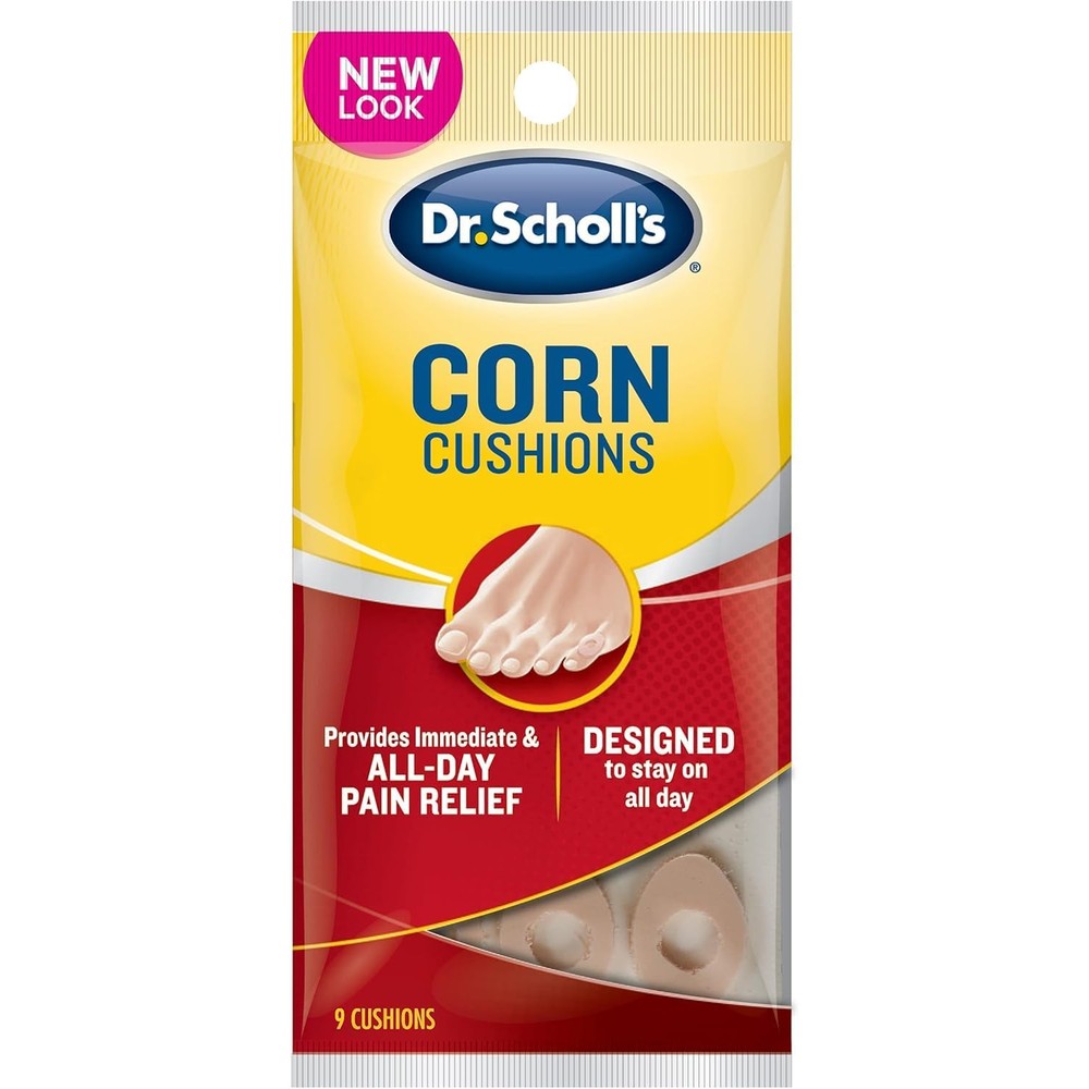 Dr. Scholl's Corn Cushions 9 Count front packaging for foot pain relief.