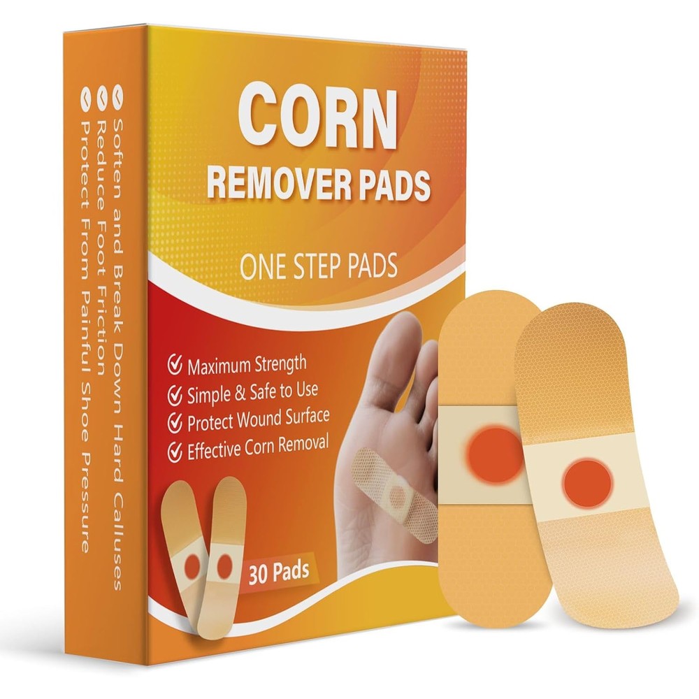 AEE corn remover pads front view packaging showcasing thirty medicated patches