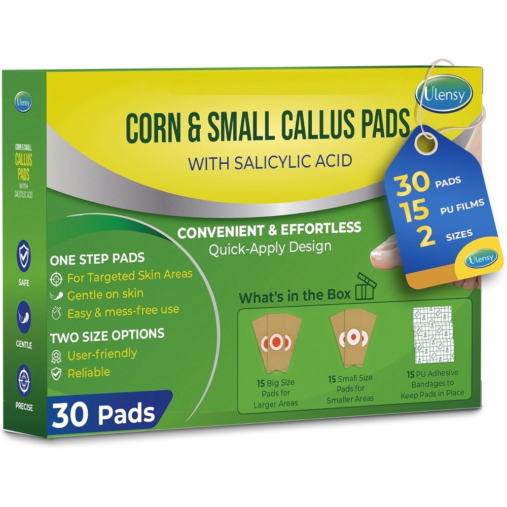 Ulensy Corn Remover Pads 30 pack front packaging for foot corn treatment.
