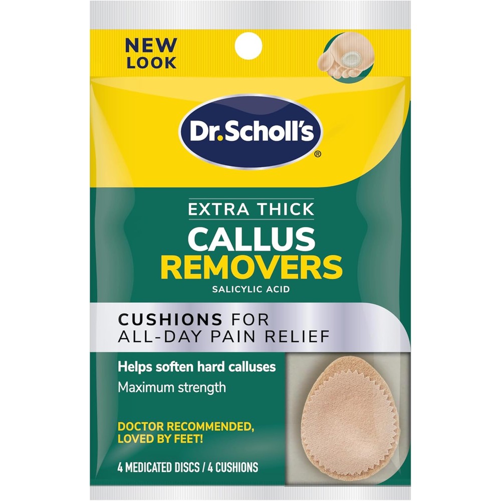 Dr. Scholl's Extra Thick Callus Remover front packaging showing 4 count pack