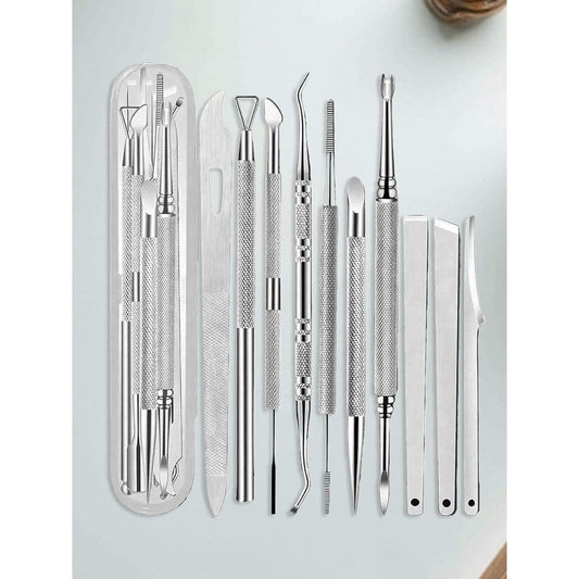 Shein Ultimate 10-in-1 Medical Pedicure Set front view showing premium stainless steel foot care tools neatly arranged in the case.