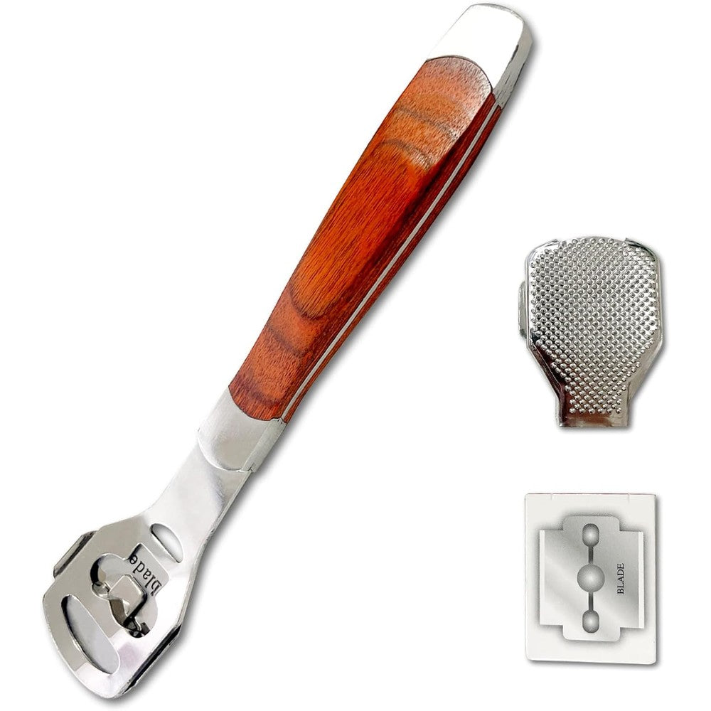 Kootinn Foot Care Pedicure Callus Shaver front view with wooden handle.