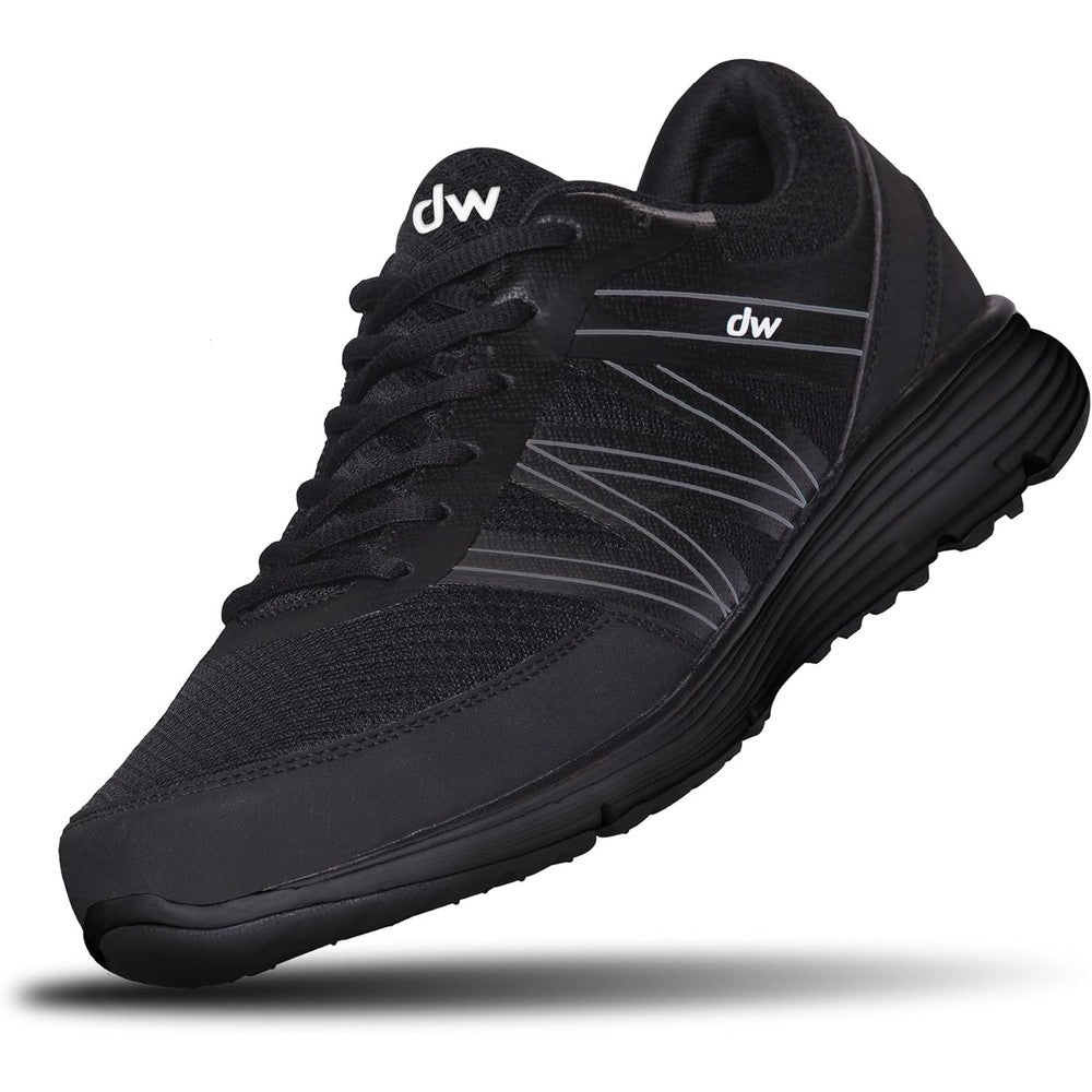 Diawin Refreshing Black wide shoes front view for orthopedic support.