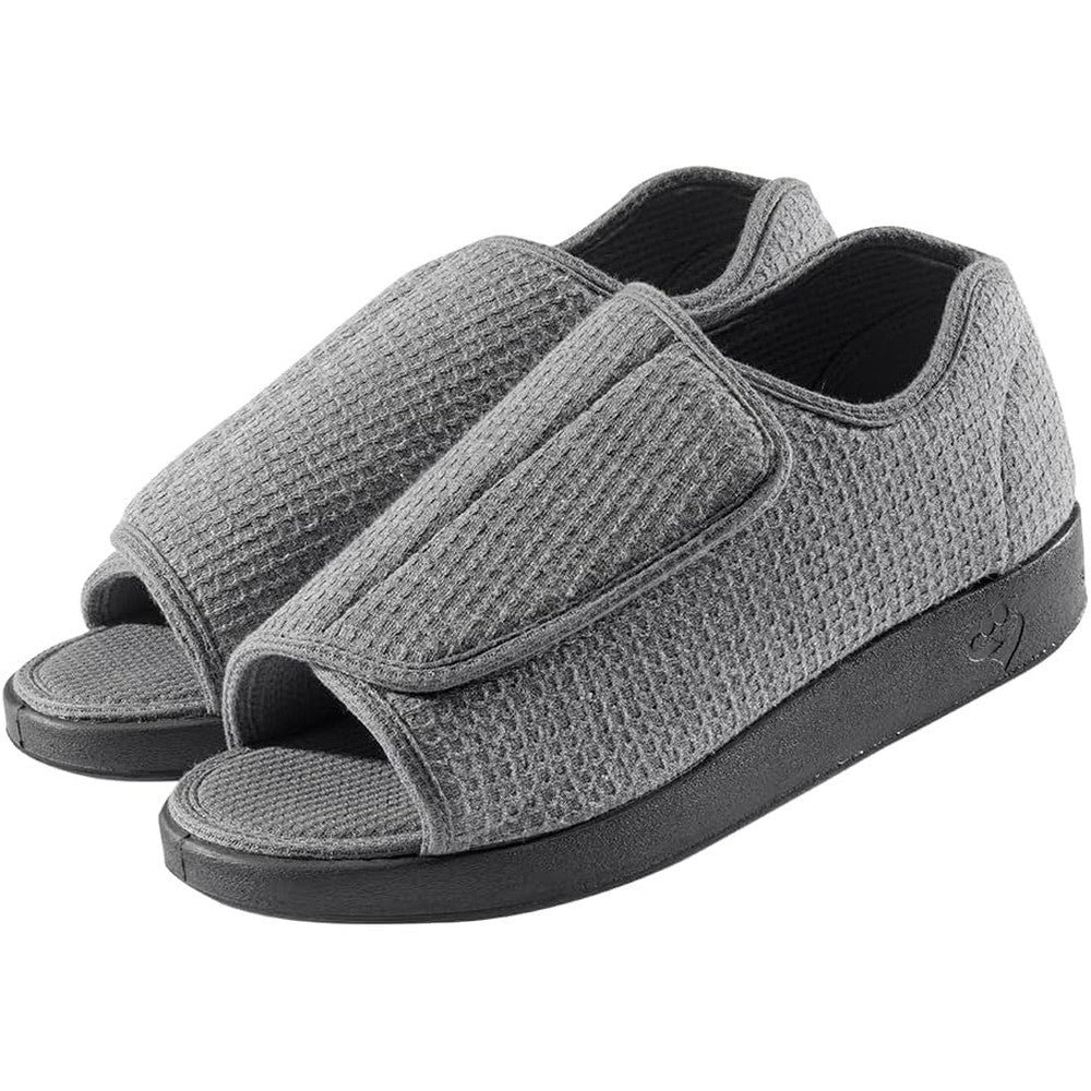Silverts men's diabetic open-toe slippers front view showing adjustable wide fit straps.