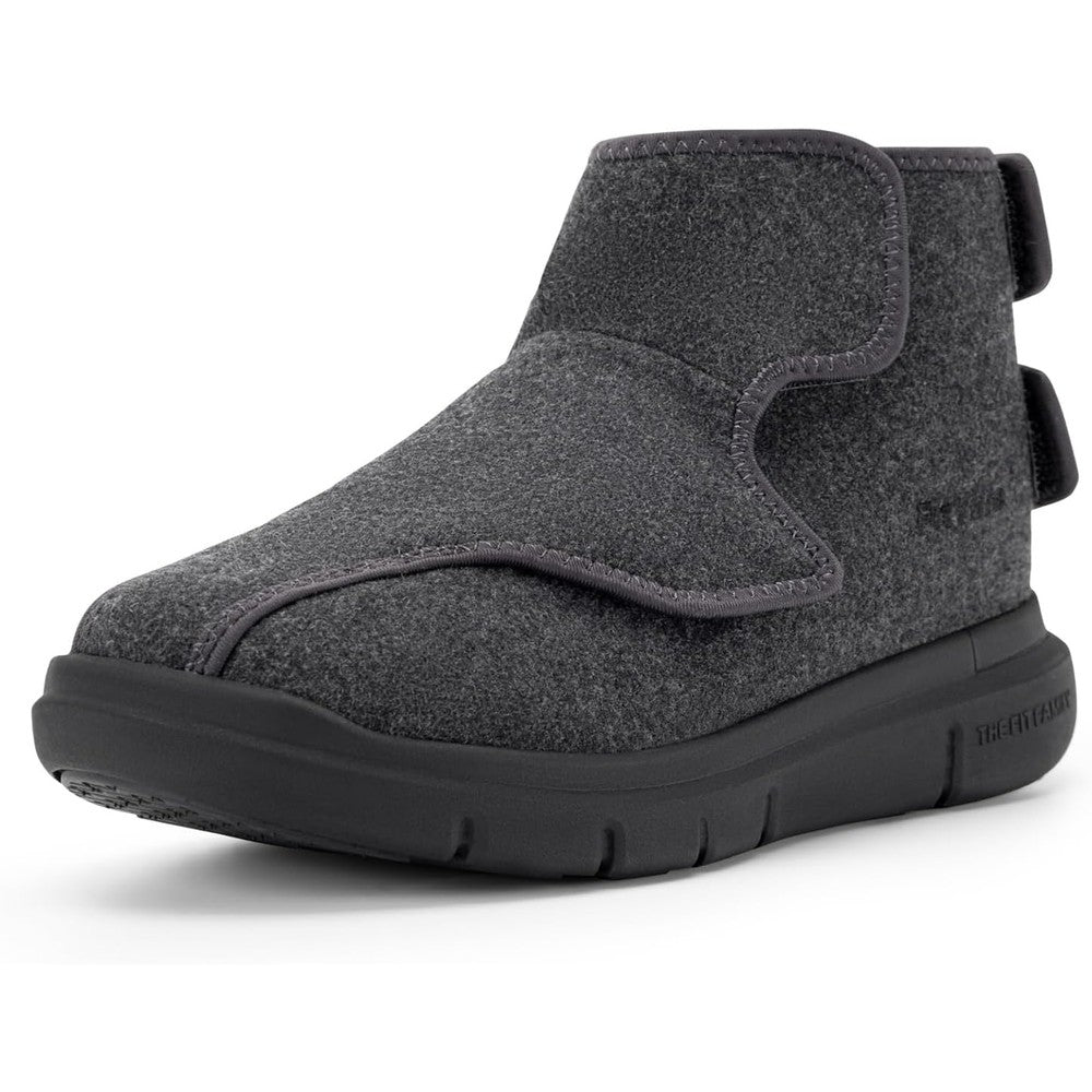 FitVille Diabetic Winter Boots front view showing adjustable straps and grey fabric.