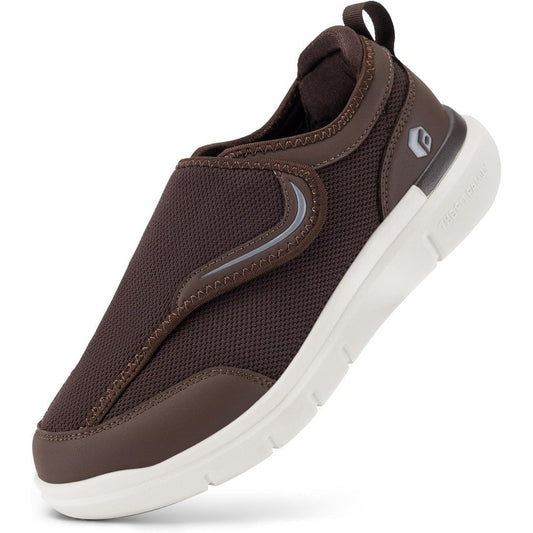 FitVille StepEZ Diabetic Shoes for Men front view brown wide width sneakers